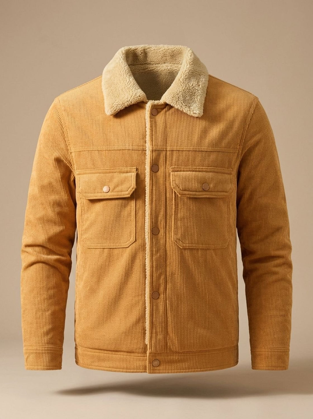 Herren Cord-Jacke mit Teddyfutter Druckknöpfen und Brusttaschen, Army Green