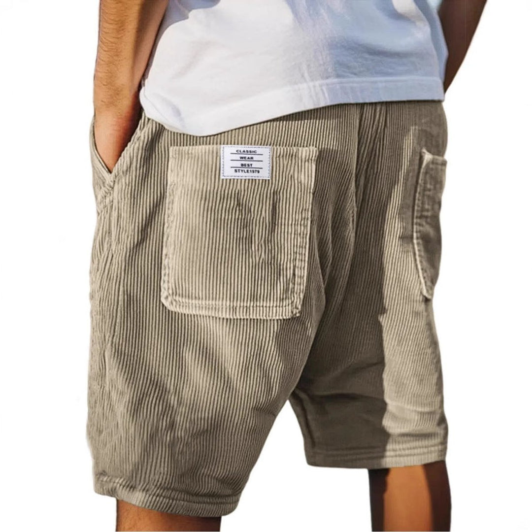 Herren Cord-Shorts strukturierte Sommer-Bermuda mit Taschen - Khaki
