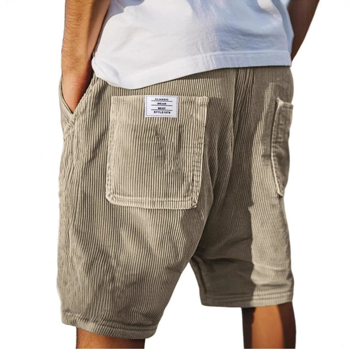 Herren Cord-Shorts strukturierte Sommer-Bermuda mit Taschen - Khaki