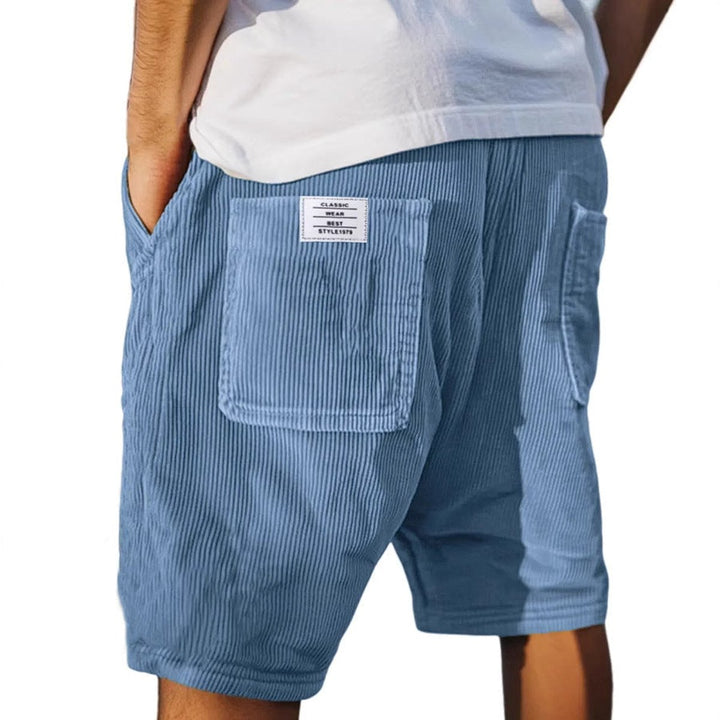 Herren Cord-Shorts strukturierte Sommer-Bermuda mit Taschen - Blau