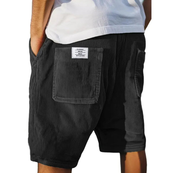 Herren Cord-Shorts strukturierte Sommer-Bermuda mit Taschen - Schwarz