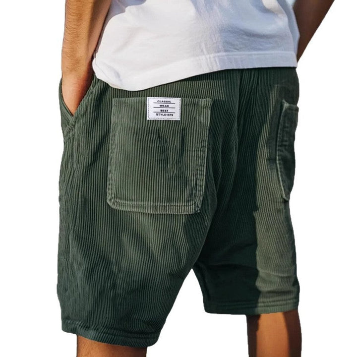 Herren Cord-Shorts strukturierte Sommer-Bermuda mit Taschen - Dunkelgrün
