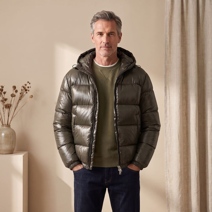 Herren Daunenjacke Kapuze Wasserabweisende Gesteppte Winterjacke