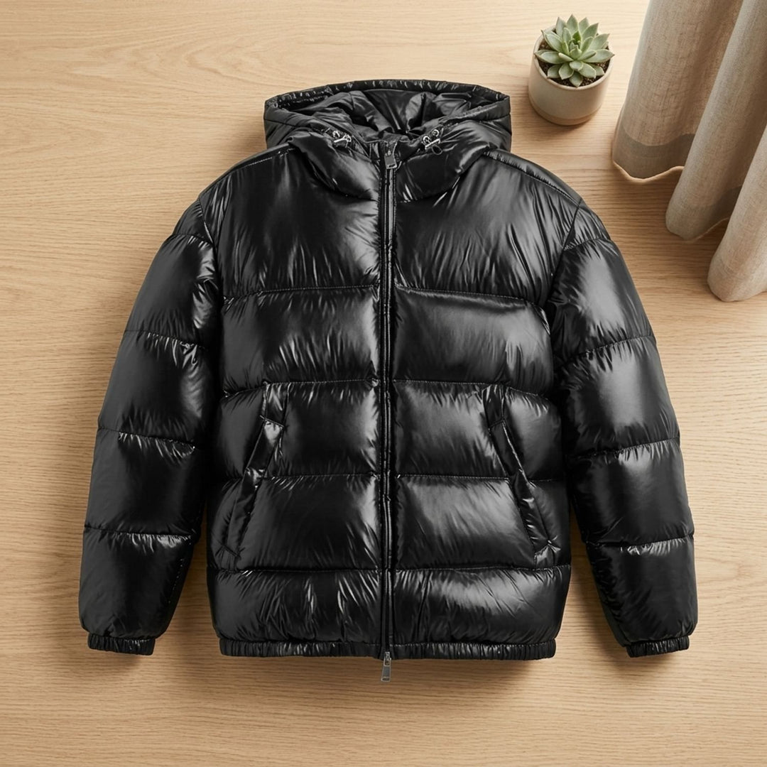 Herren Daunenjacke Kapuze Wasserabweisende Gesteppte Winterjacke - Schwarz