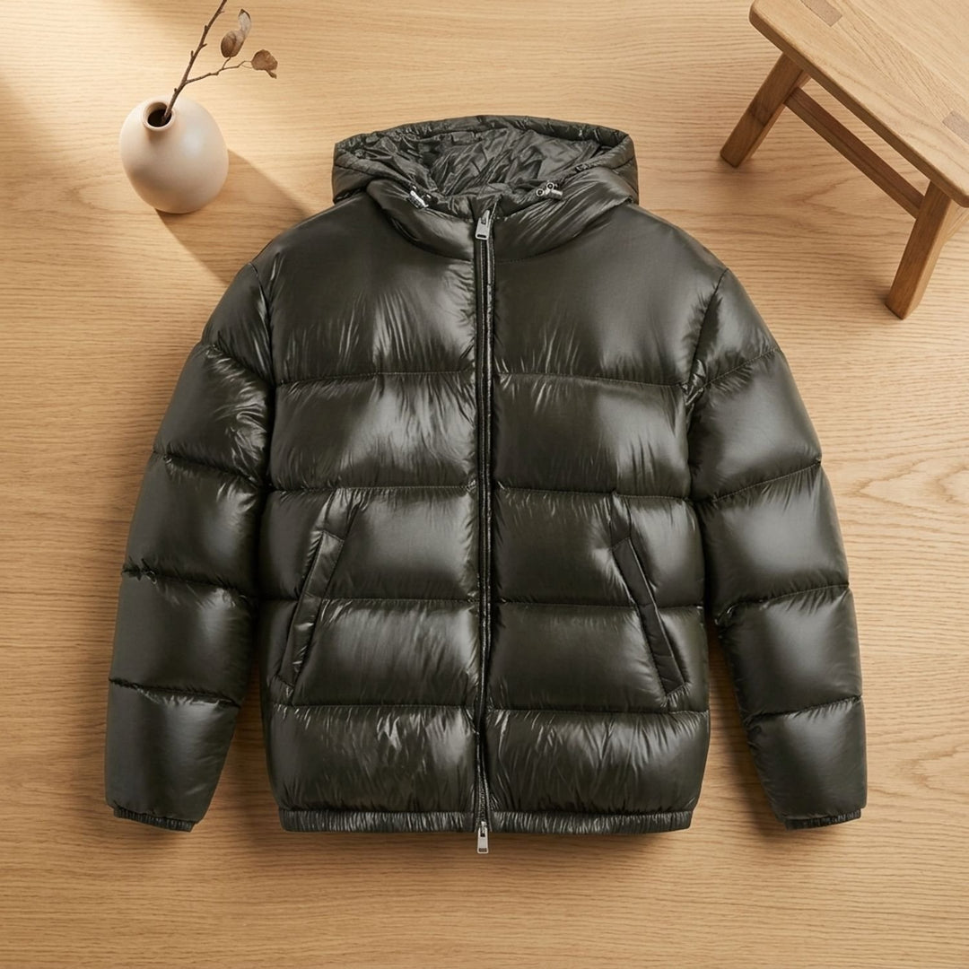 Herren Daunenjacke Kapuze Wasserabweisende Gesteppte Winterjacke - Olivgrün
