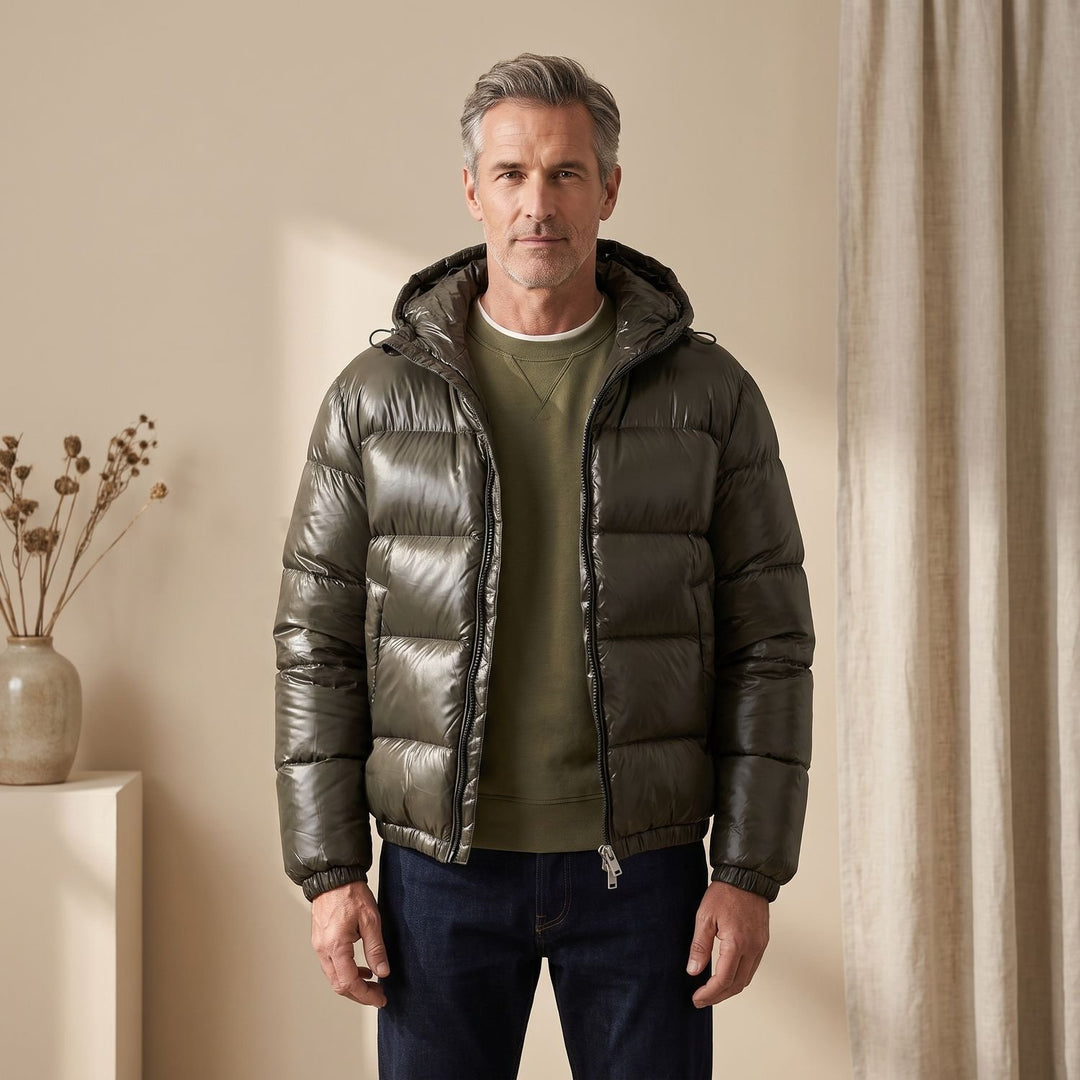 Herren Daunenjacke Kapuze Wasserabweisende Gesteppte Winterjacke