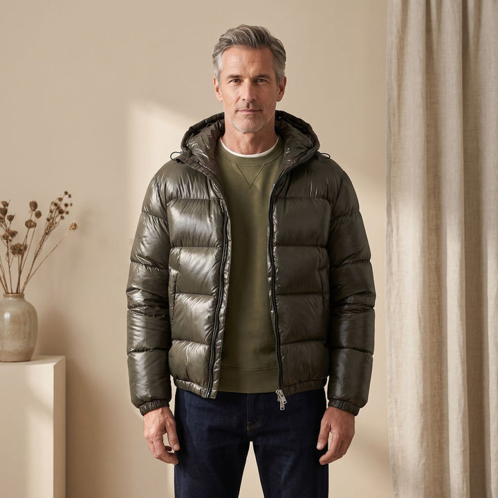 Herren Daunenjacke Kapuze Wasserabweisende Gesteppte Winterjacke
