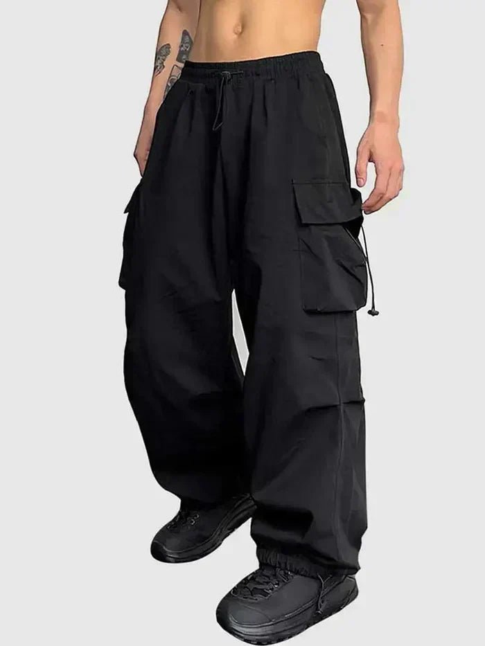 Herren Elastikbund Verstellbare Wide-Leg Cargo Hose - Black
