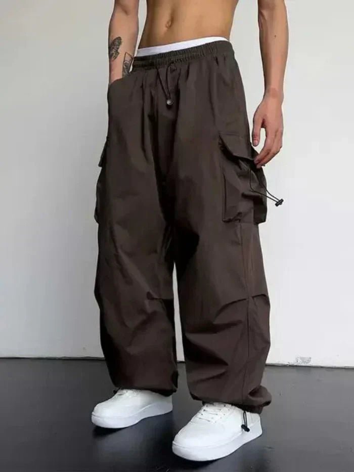 Herren Elastikbund Verstellbare Wide-Leg Cargo Hose - Dark Brown