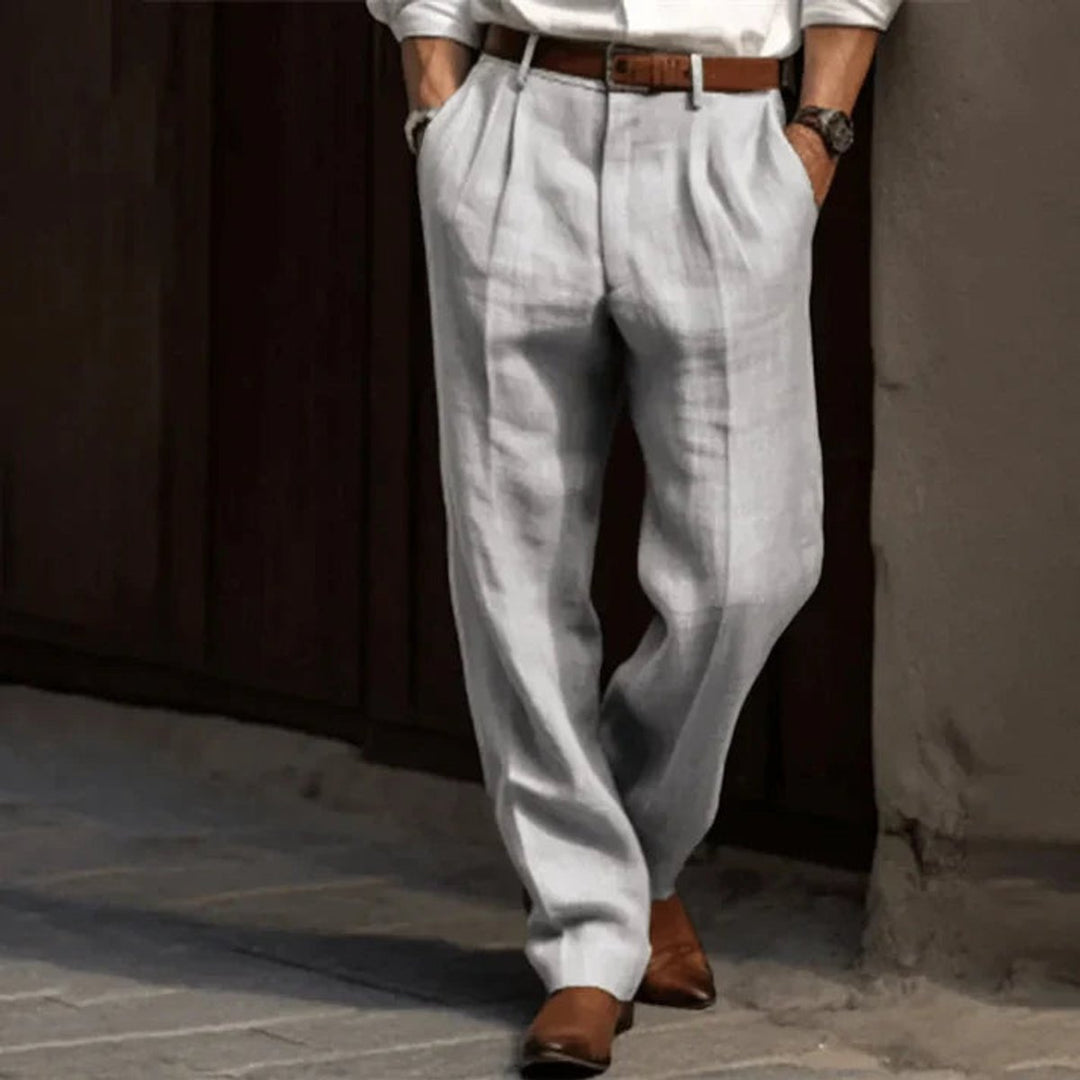 Herren Faltenfront Klassische Bundfaltenhose Elegante Stoffhose - Grau