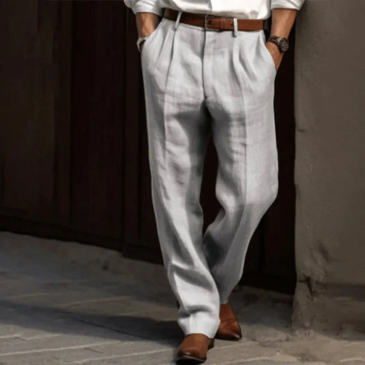 Herren Faltenfront Klassische Bundfaltenhose Elegante Stoffhose - Grau