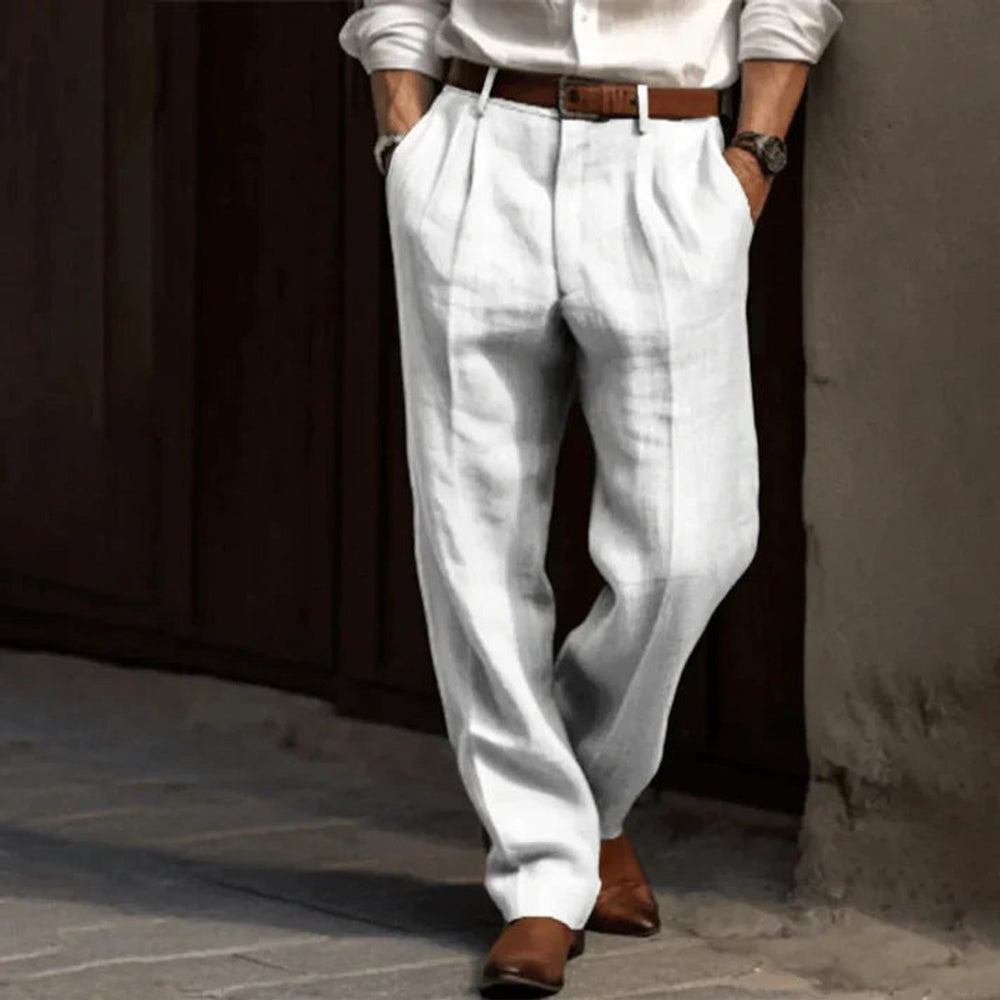 Herren Faltenfront Klassische Bundfaltenhose Elegante Stoffhose - Weiß