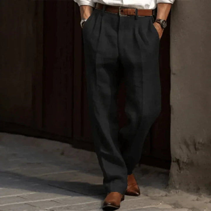 Herren Faltenfront Klassische Bundfaltenhose Elegante Stoffhose - Schwarz