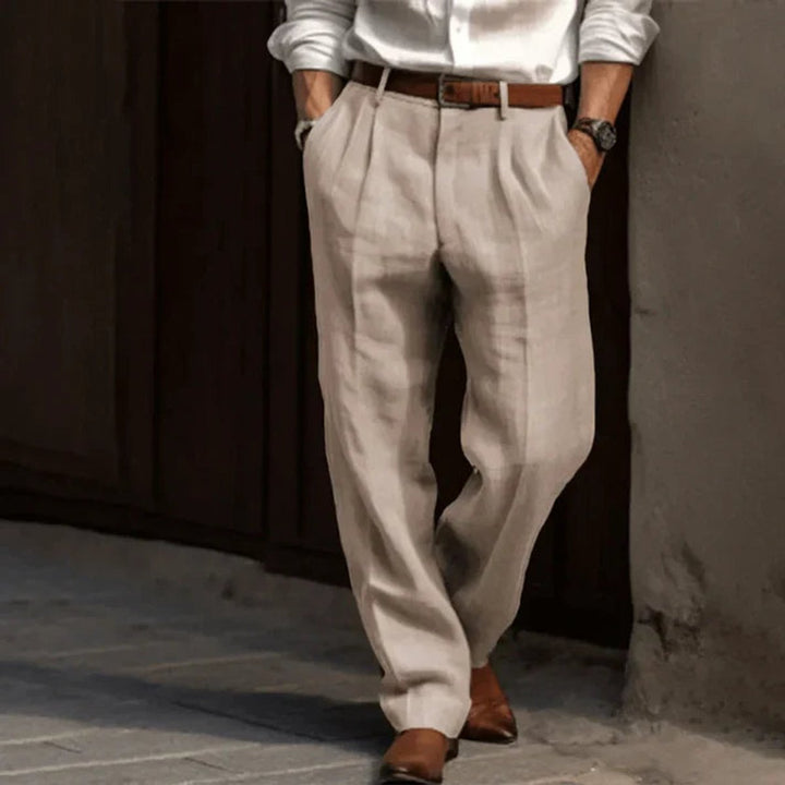 Herren Faltenfront Klassische Bundfaltenhose Elegante Stoffhose - Beige