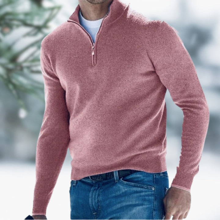 Herren Feinstrick Pullover Viertelreißverschluss Knit Sweater - Rosa