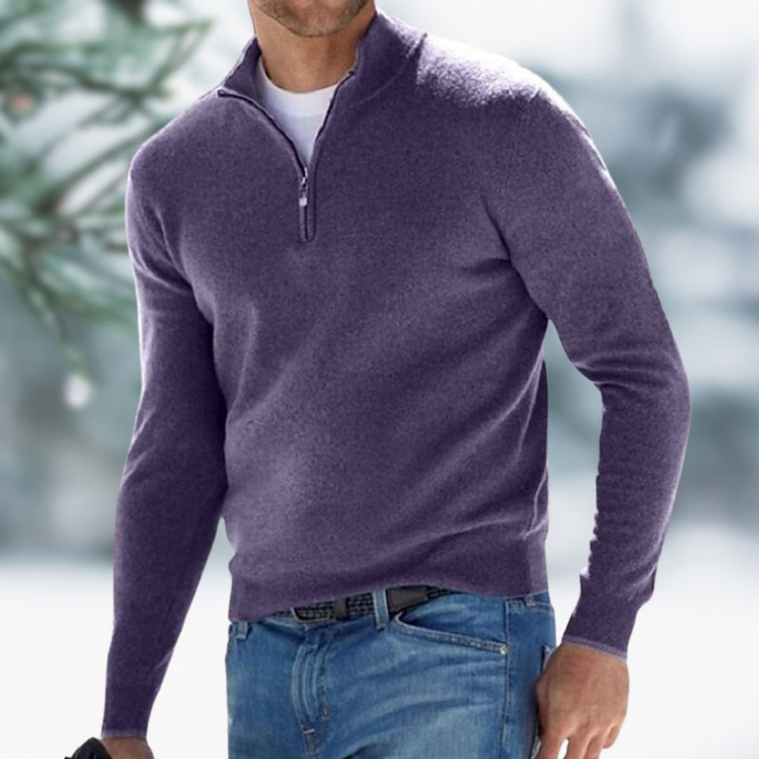 Herren Feinstrick Pullover Viertelreißverschluss Knit Sweater - Lila