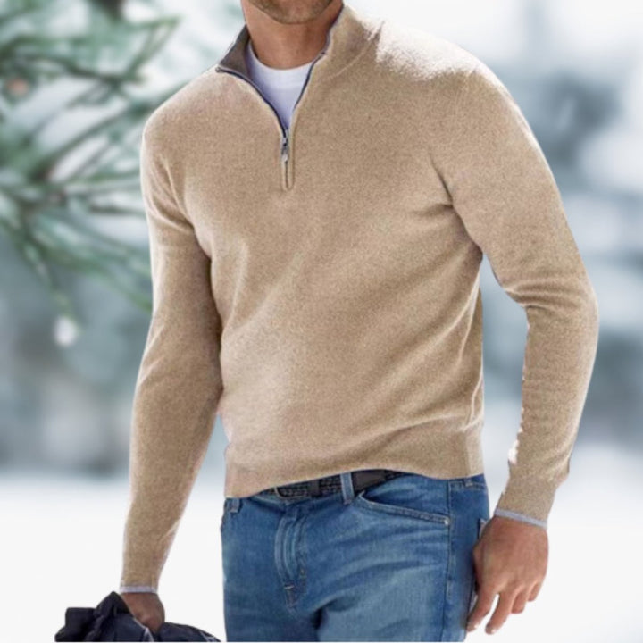 Herren Feinstrick Pullover Viertelreißverschluss Knit Sweater - Aprikose