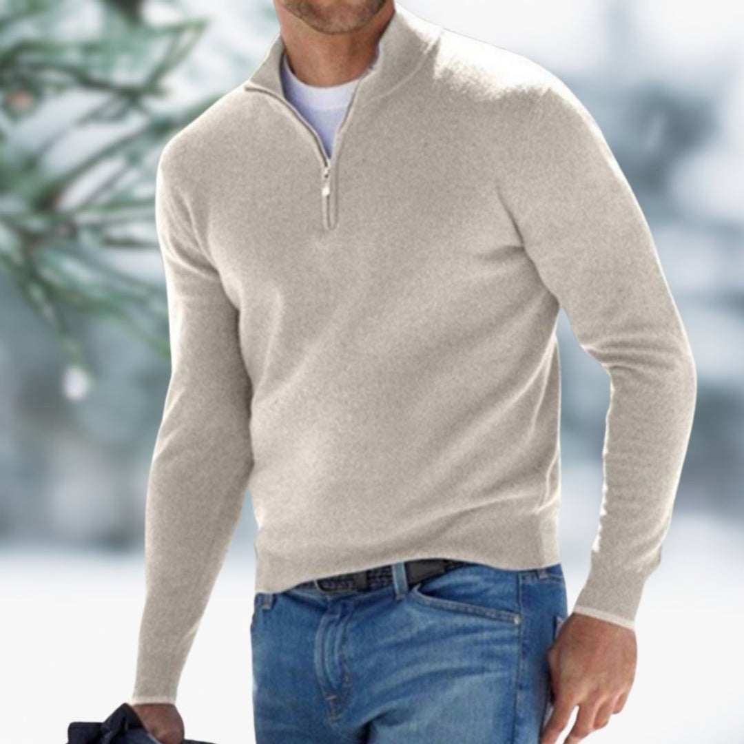 Herren Feinstrick Pullover Viertelreißverschluss Knit Sweater - Khaki
