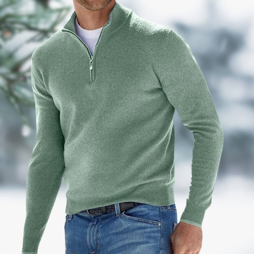 Herren Feinstrick Pullover Viertelreißverschluss Knit Sweater - Grün