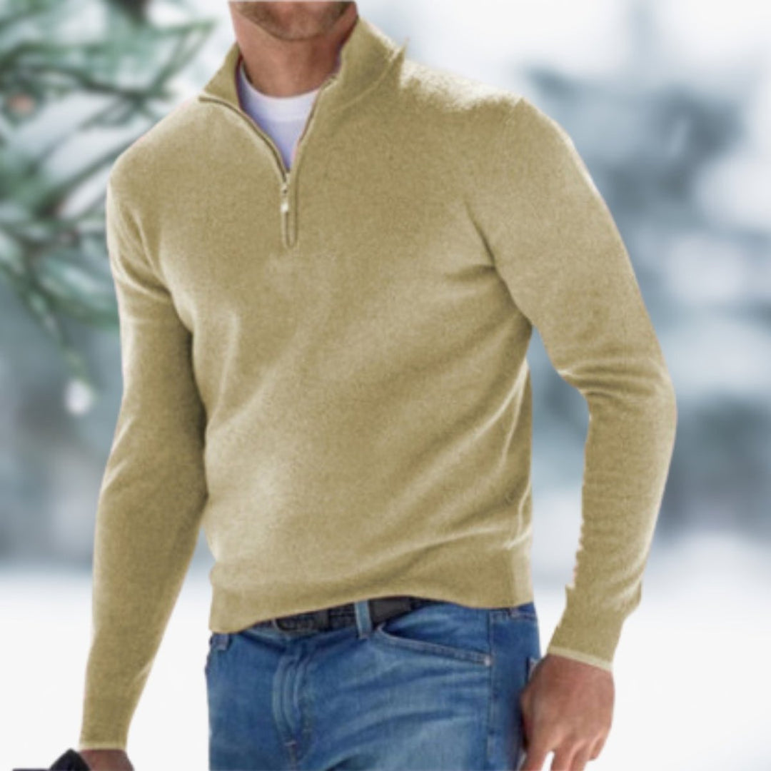 Herren Feinstrick Pullover Viertelreißverschluss Knit Sweater