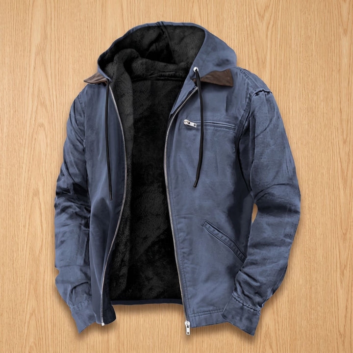 Herren Fleece-gefütterte Kapuzenjacke mit Reißverschluss für den Herbst - Blau