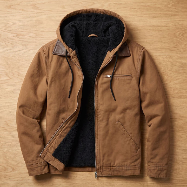 Herren Fleece-gefütterte Kapuzenjacke mit Reißverschluss für den Herbst - Braun