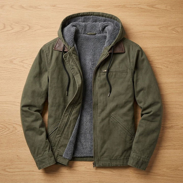 Herren Fleece-gefütterte Kapuzenjacke mit Reißverschluss für den Herbst - Grün