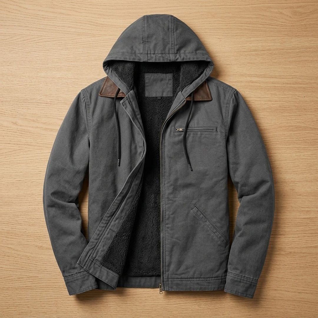 Herren Fleece-gefütterte Kapuzenjacke mit Reißverschluss für den Herbst - Grau