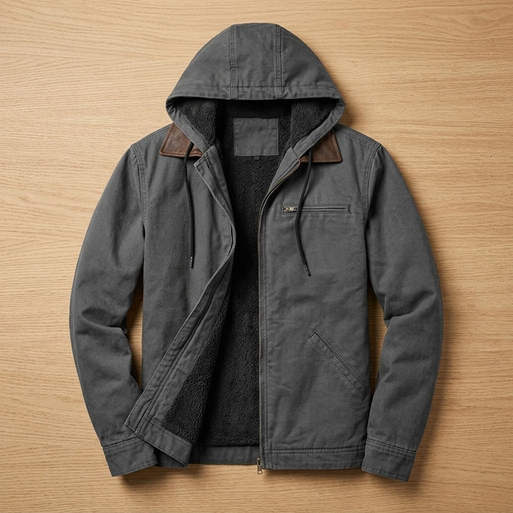 Herren Fleece-gefütterte Kapuzenjacke mit Reißverschluss für den Herbst - Grau