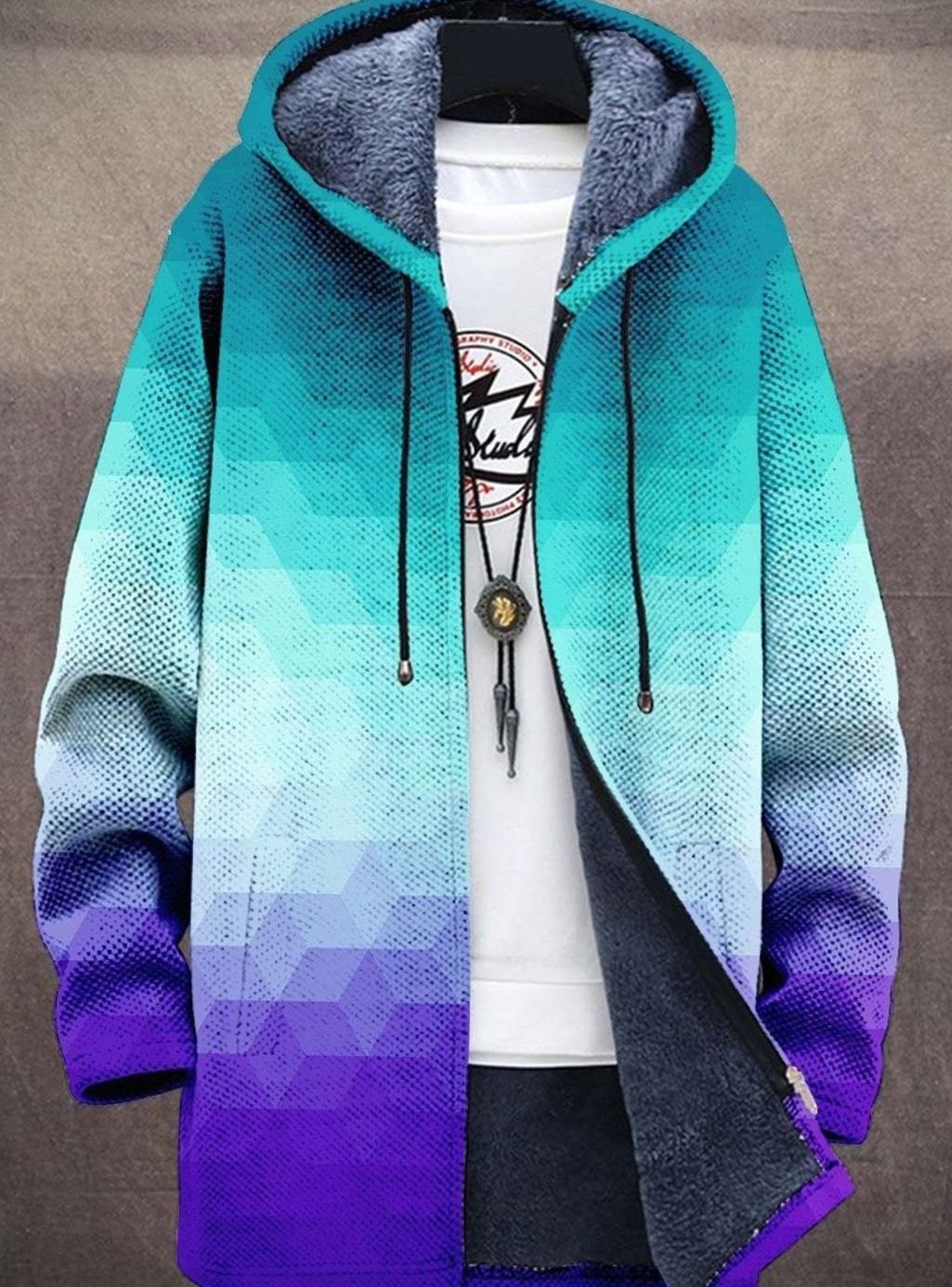 Herren Fleece-Kapuzenjacke Farbverlauf Geometrisch Gefüttert Reißverschluss - Mehrfarbig