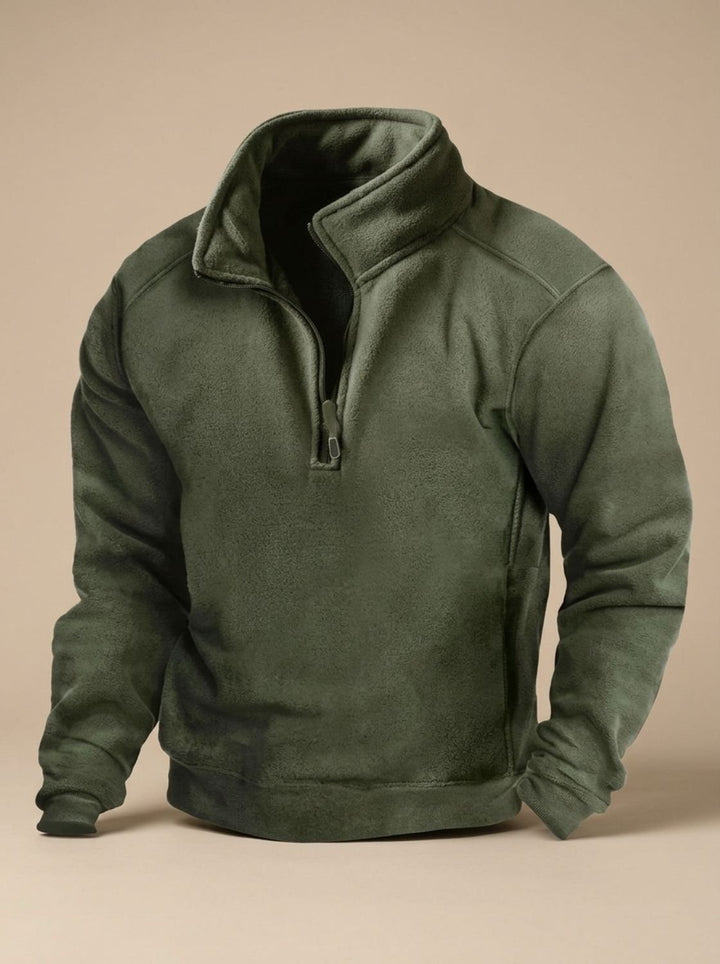 Herren Fleece Pullover Stehkragen Viertelreißverschluss Windschutz - Grün