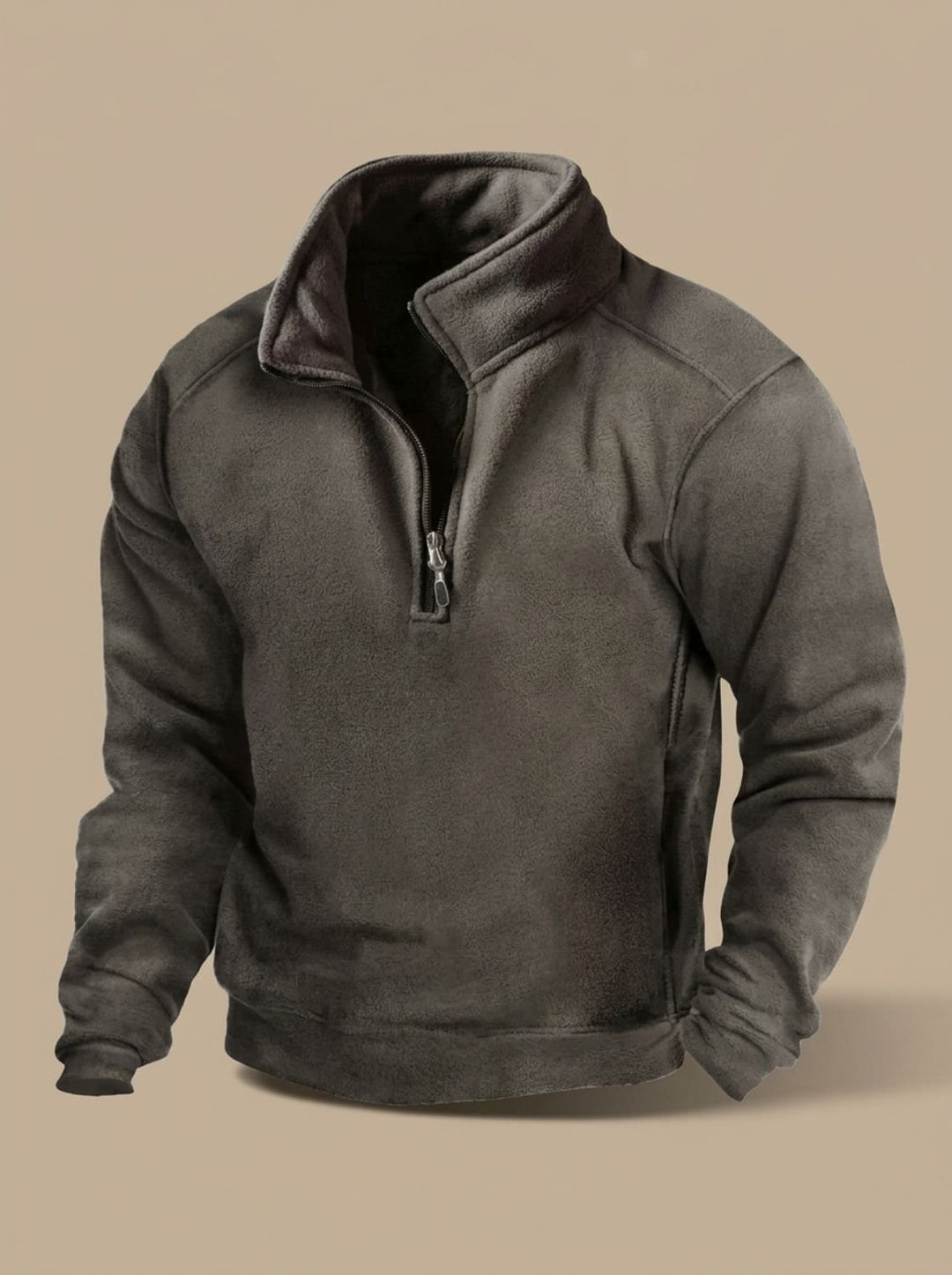 Herren Fleece Pullover Stehkragen Viertelreißverschluss Windschutz - Dunkelgrau