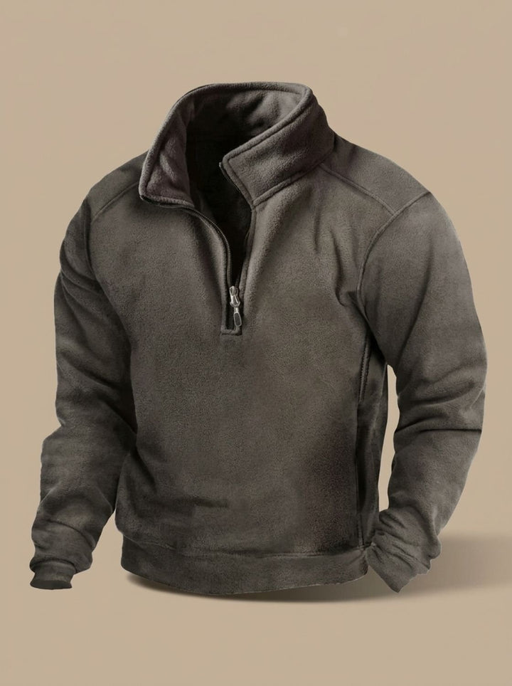 Herren Fleece Pullover Stehkragen Viertelreißverschluss Windschutz - Dunkelgrau