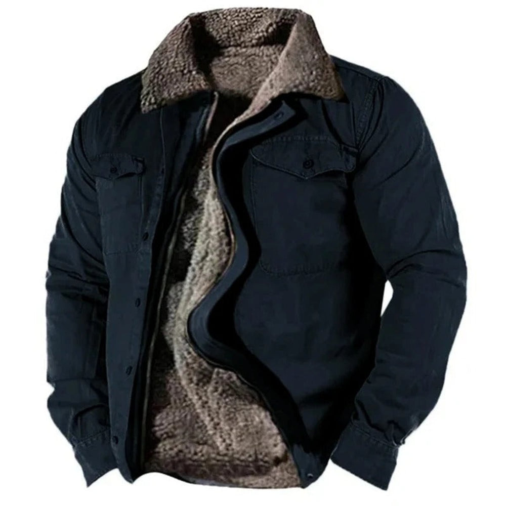 Herren Fleecegefütterter Western-Cardigan Sherpa-Kragen Knopfleiste - Marineblau
