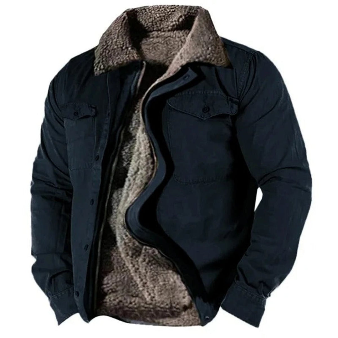 Herren Fleecegefütterter Western-Cardigan Sherpa-Kragen Knopfleiste - Marineblau