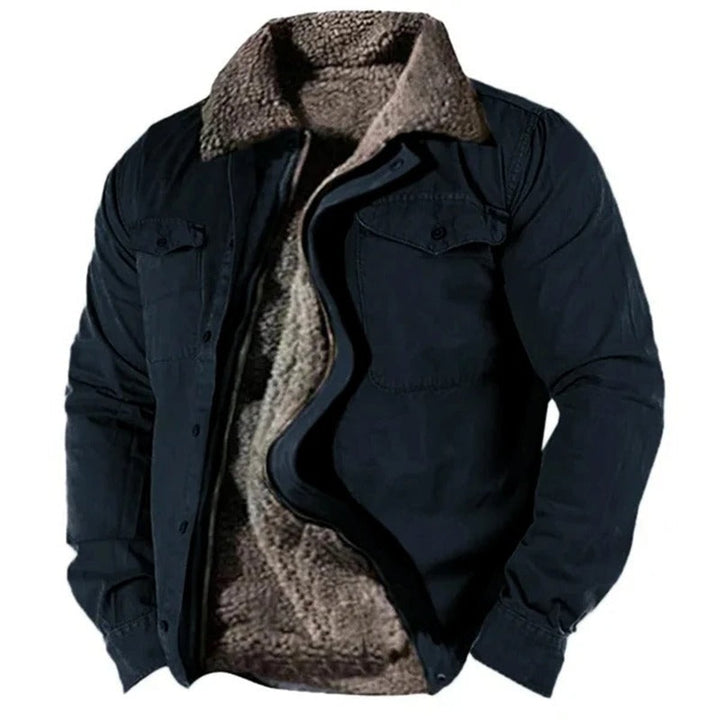 Herren Fleecegefütterter Western-Cardigan Sherpa-Kragen Knopfleiste - Marineblau
