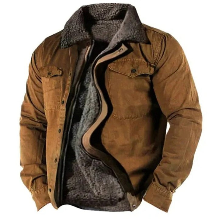 Herren Fleecegefütterter Western-Cardigan Sherpa-Kragen Knopfleiste - Braun