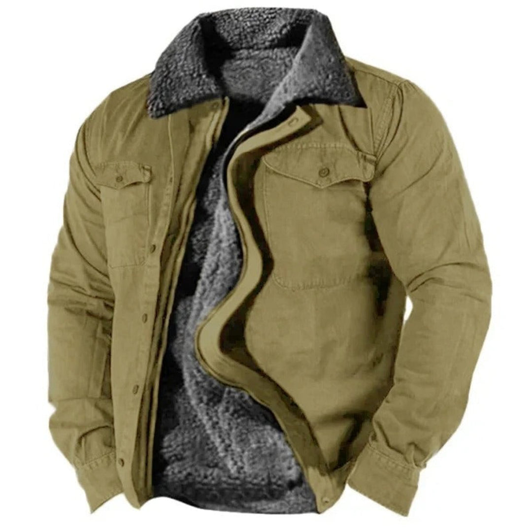 Herren Fleecegefütterter Western-Cardigan Sherpa-Kragen Knopfleiste - Grün