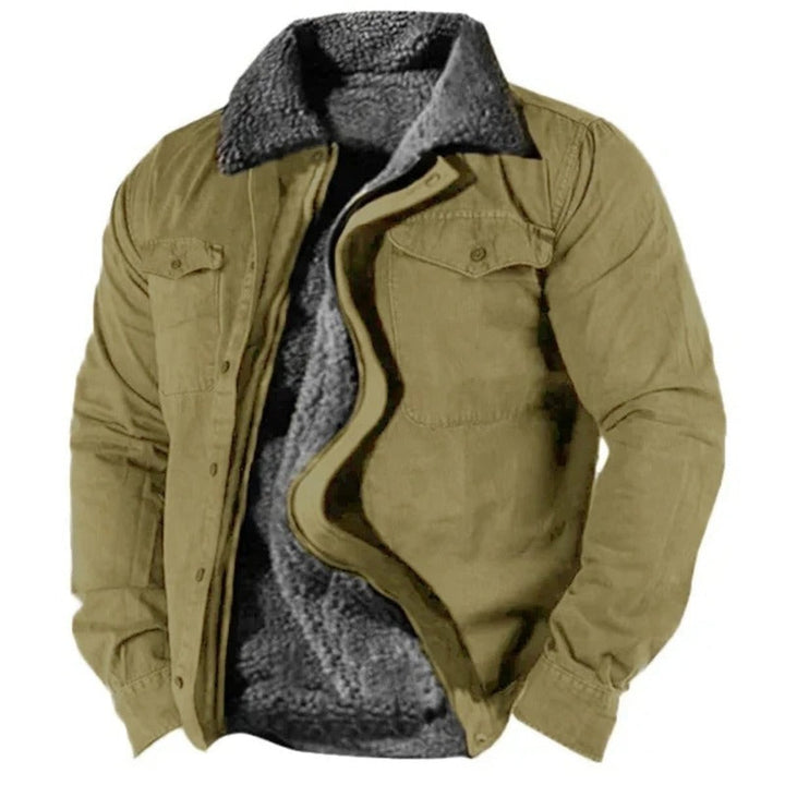Herren Fleecegefütterter Western-Cardigan Sherpa-Kragen Knopfleiste - Grün