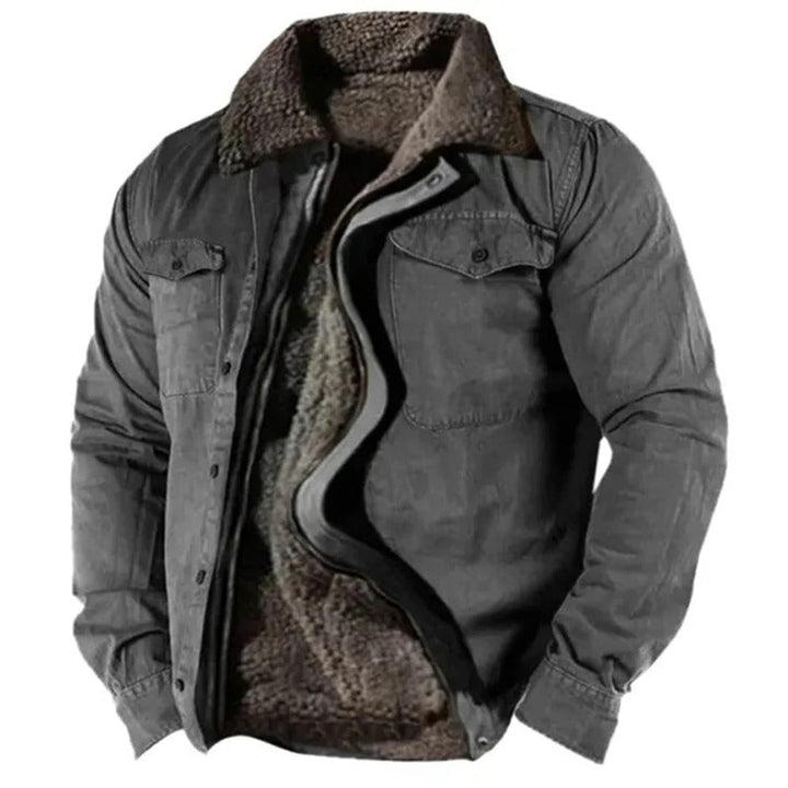 Herren Fleecegefütterter Western-Cardigan Sherpa-Kragen Knopfleiste - Dunkelgrau
