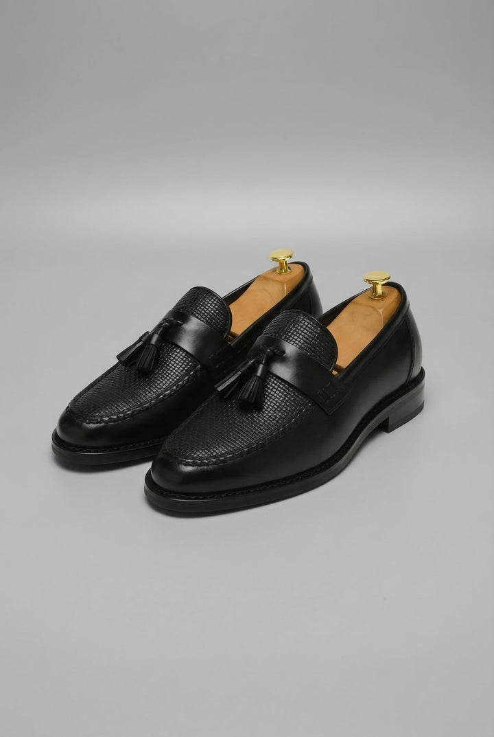 Herren Geflochtene Quasten-Slipper Klassische Leder-Loafer - Black