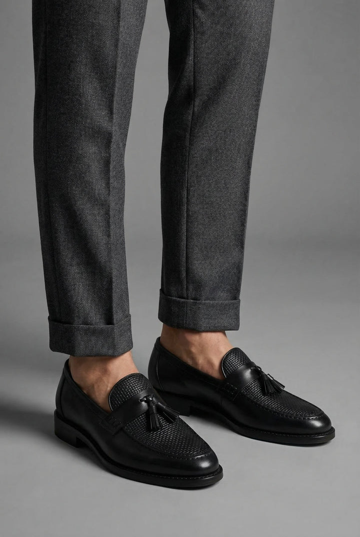 Herren Geflochtene Quasten-Slipper Klassische Leder-Loafer