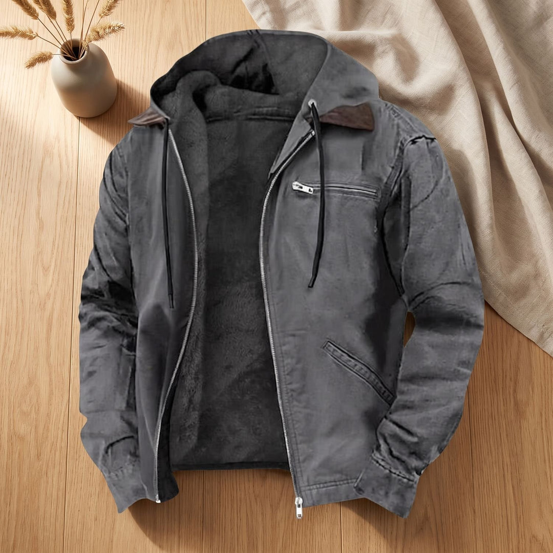 Herren Gefütterte Puffer Winterjacke mit Kapuze und Reißverschluss - Grau
