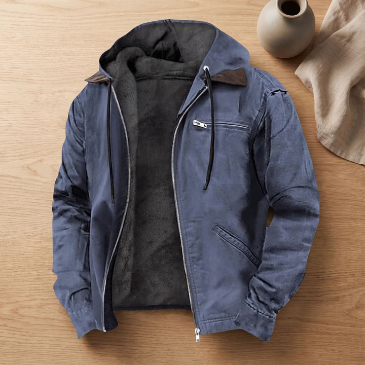 Herren Gefütterte Puffer Winterjacke mit Kapuze und Reißverschluss - Blau