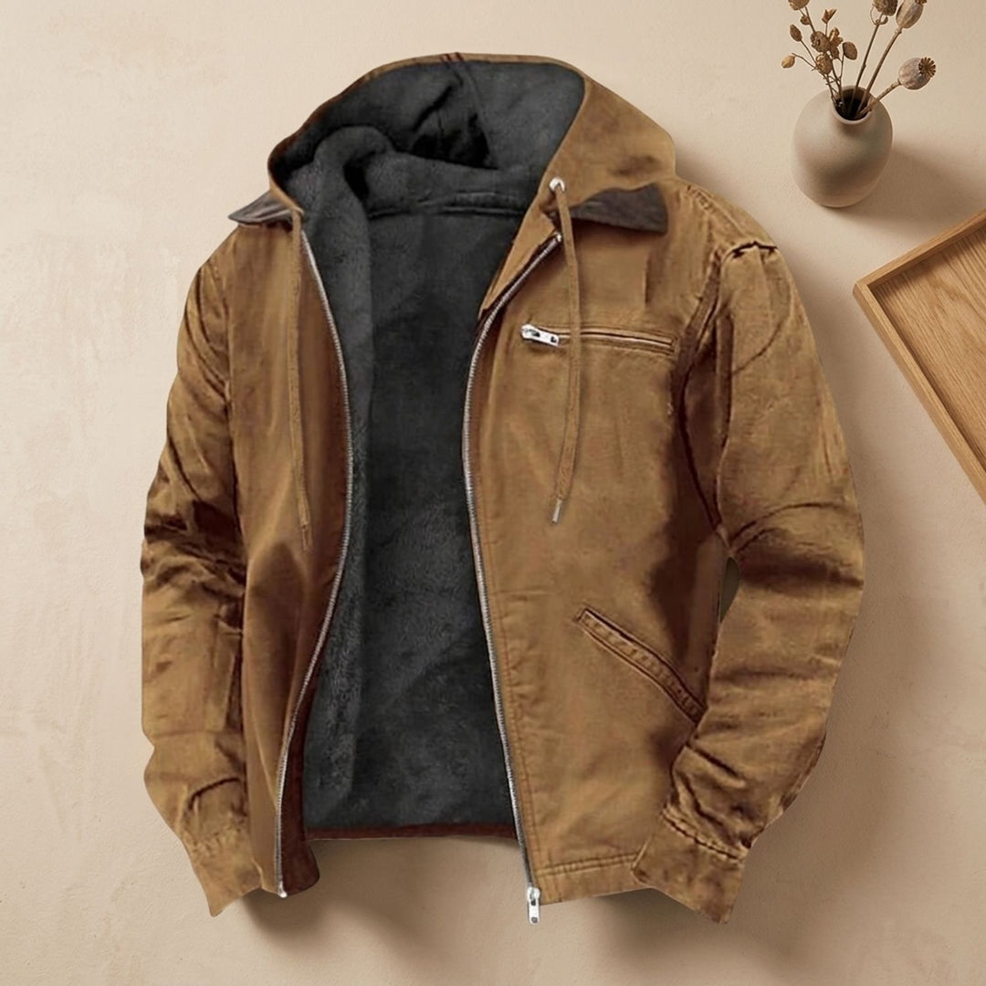 Herren Gefütterte Puffer Winterjacke mit Kapuze und Reißverschluss - Braun