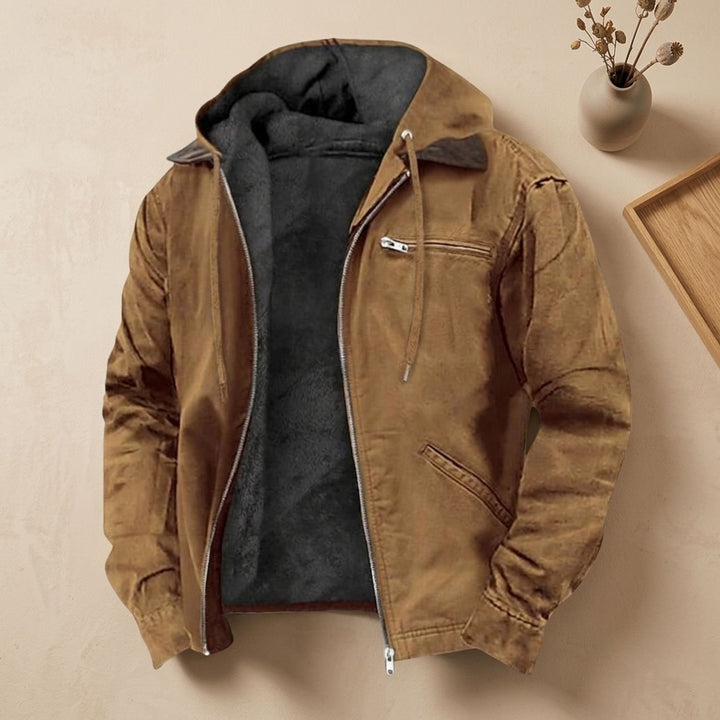 Herren Gefütterte Puffer Winterjacke mit Kapuze und Reißverschluss - Braun