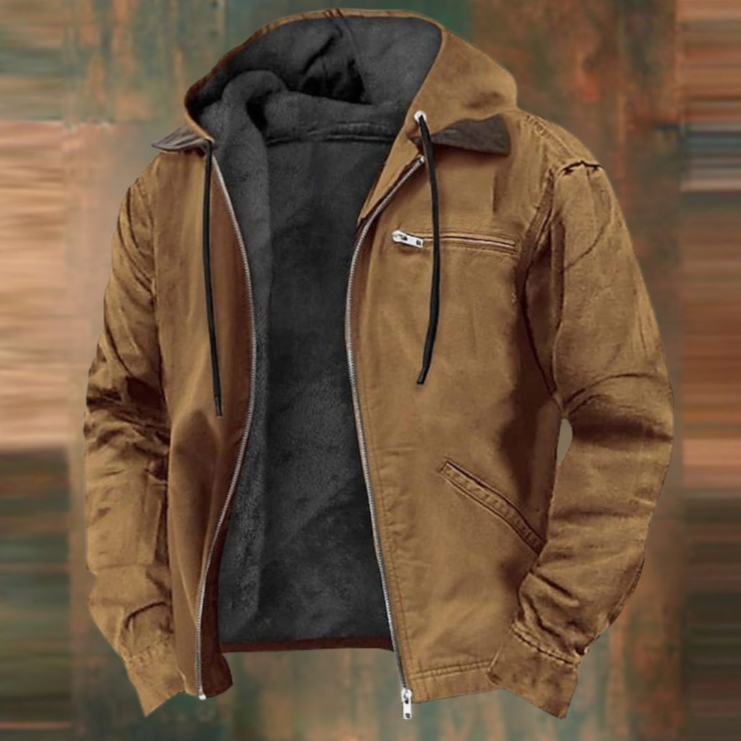 Herren Gefütterte Sweatjacke mit Reißverschluss Warme Winter Hoodie Jacke - Braun