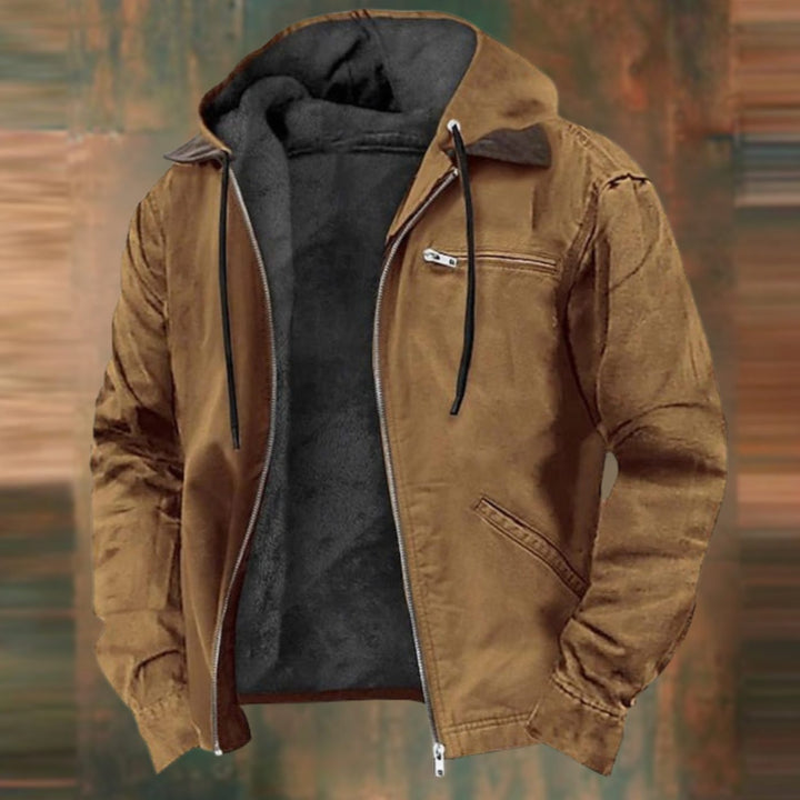 Herren Gefütterte Sweatjacke mit Reißverschluss Warme Winter Hoodie Jacke - Braun