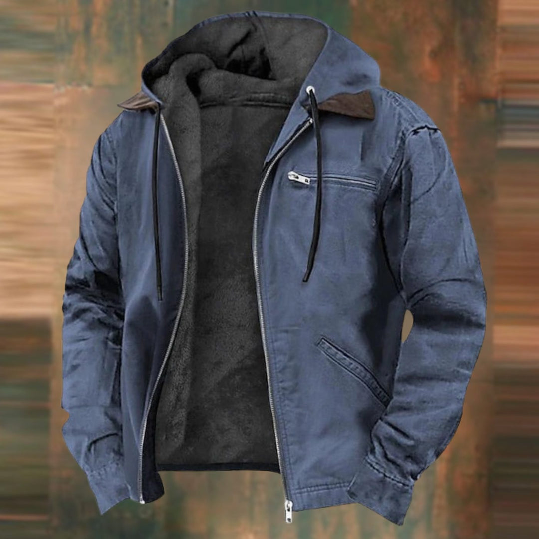 Herren Gefütterte Sweatjacke mit Reißverschluss Warme Winter Hoodie Jacke - Blau