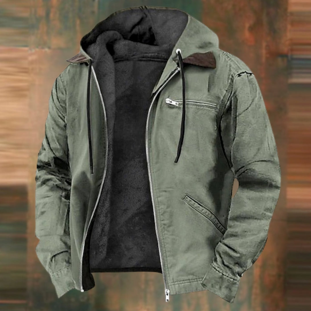 Herren Gefütterte Sweatjacke mit Reißverschluss Warme Winter Hoodie Jacke - Grün